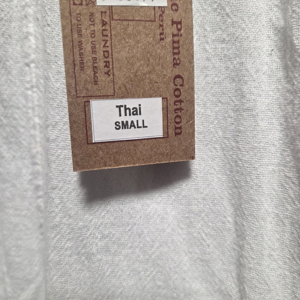 Cotton Natural 100% Cotton White Flowy Slit-Leg Thai Pants Size Small New! - Picture 6 of 7